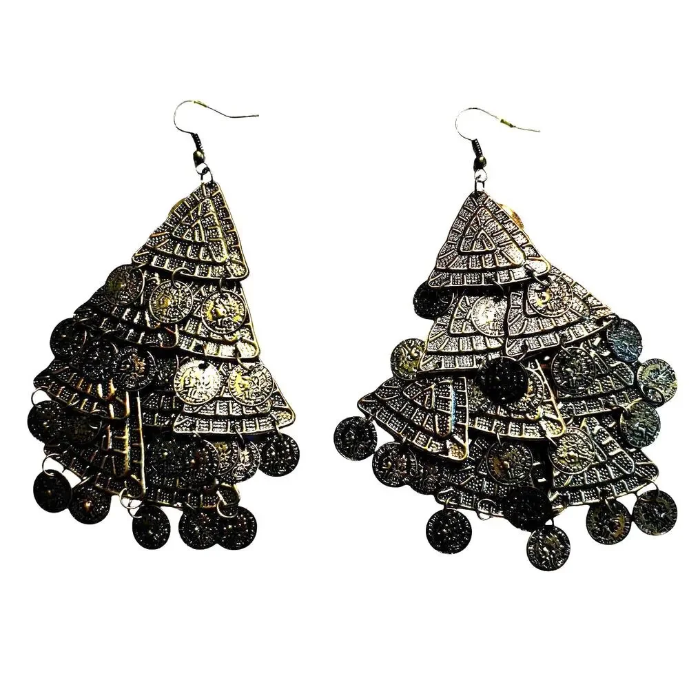 Vintage pierced earrings Boho Moroccan drop dangle brass gold movement statement